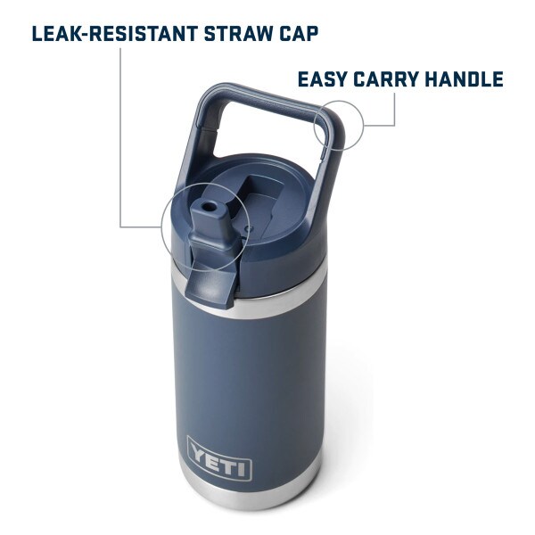 Yeti 12oz bottle with leak-resistant straw cap and easy carry handle